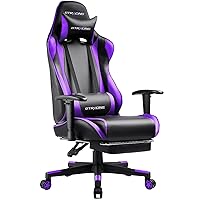 GTRACING Footrest, Ergonomic Computer Game Desk, Reclining Gamer Chair Seat Height Adjustment Swivel Rocker with Headrest and Lumbar, Purple