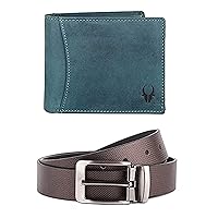 WILDHORN Leather Men's Wallet (WH1173), BLUE HU +BLT, Classic