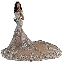 Women's Long Sleeves Wedding Dresses Lace Applique Mermaid Bridal Gown