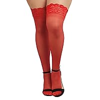 Dreamgirl Women's Plus Size Sheer Thigh High Stockings with Comfort Lace Top and Anti-Slip Silicone Elastic Band