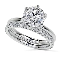 2 CT Round Cut VVS1 Colorless Moissanite Engagement Ring Set WeddingBridal Ring Set 925 Silver 10k14k18k White Gold Solitaire Vintage Antique Anniversary Promise Ring Set Gift for Her