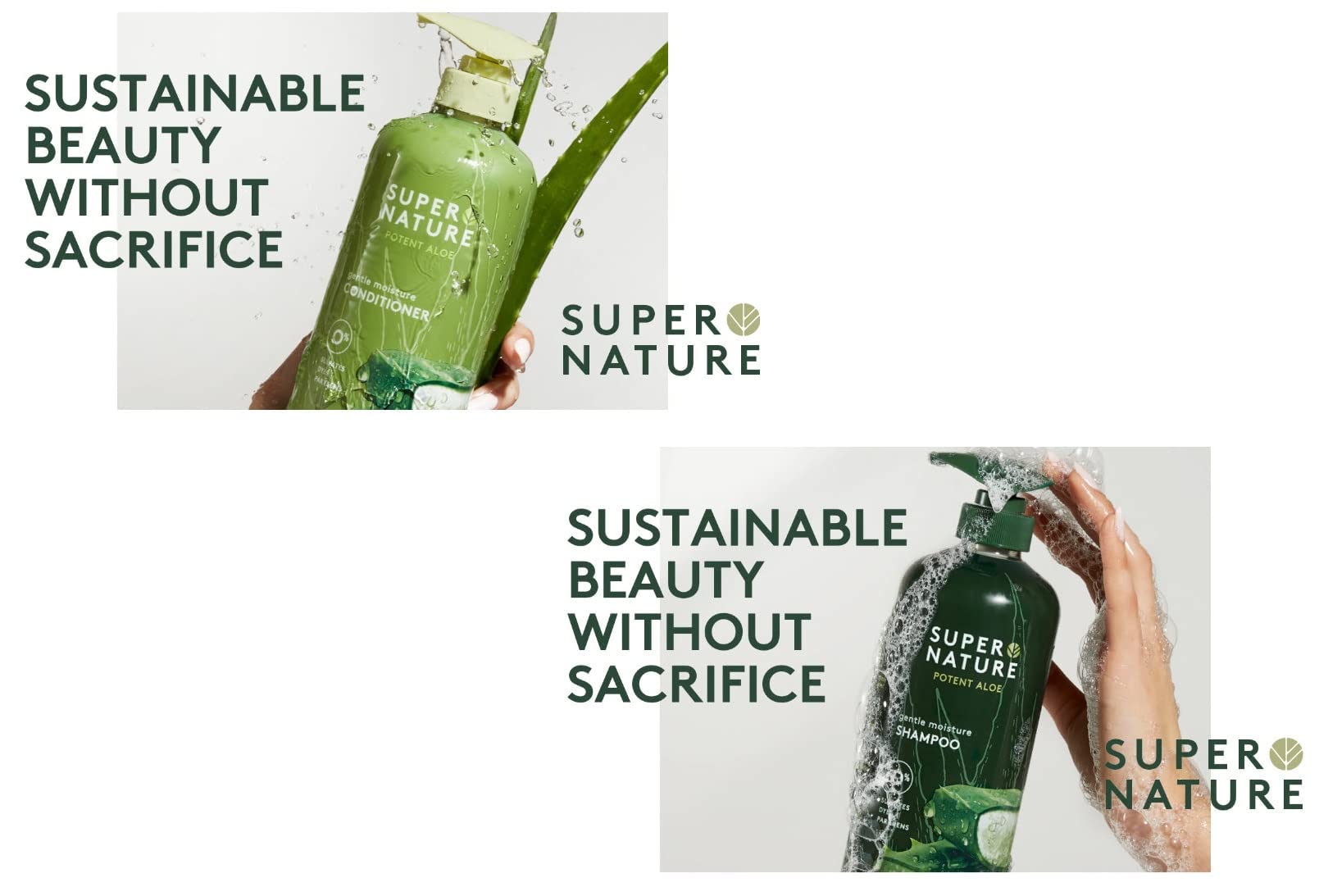 Super Nature Potent Aloe Gentle Moisture Shampoo and Conditioner Sulfates Free, 30 Fl Oz