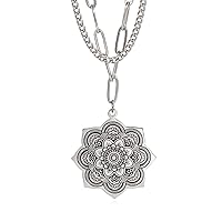 Lotus Flower Necklace for Men Women Yoga Buddhist Pendant Stainless Steel Vintage Mandala Pendant Necklace Spiritual Jewelry Gift