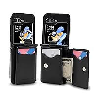 GOOSPERY Flex Wallet Designed for Z Flip 5 Case, ［4 Card Slots & Cash］ Double Sided Opening Flap Card Storage Phone Cover with Ring Holder - Black