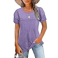 2024 Fashion Tunics for Women Casual Slim Fit Layered Puff Short Sleeve Crew Neck Tops Summer T-Shirts Dressy Blouses