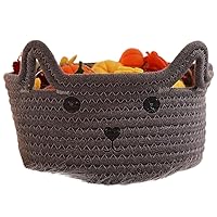 Cotton Basket Cute Storage Basket With Handles Dog Toy Basket Blanket Basket For Living Room Baby Toy Basket Nursery Décor Basket (Small, Grey N)