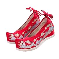 Hidden Platform Vintage Women Flock Cotton Embroidered Shoes Ladies Casual Chinese Style Embroidery Costume Shoes