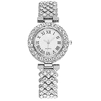 Fashion Wrist Watches for Women Crystal Diamond Roman Numeral Silver Quartz Analog Ladies Dress Watch