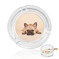 Cute French Bulldog Dog Glass Ashtray for Cigarettes Portable Round Ash Trays for Home Office Indoor Outdoor