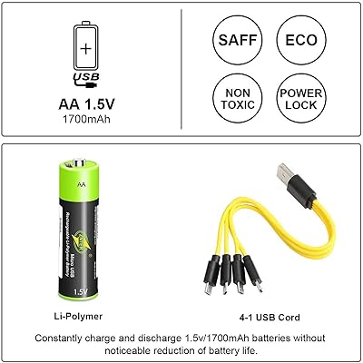 AA Batteries - USB Rechargeable Double A Lithium Batteries - Li-ion Battery  Cell - 1.5V / 1700mAH (4-Pack) - Not NI-MH/NI-CD/Alkaline Batteries 