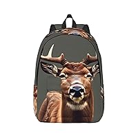 Beauty Deer Print Canvas Laptop Backpack Outdoor Casual Travel Bag Daypack Book Bag For Men Women
