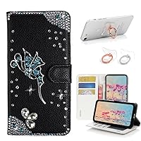 STENES Bling Wallet Phone Case Compatible with Samsung Galaxy S24 5G Case - Stylish - 3D Handmade Fairy Design Leather Cover with Ring Stand Holder [2 Pack] - Black