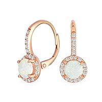 Gemstone Cubic Zirconia Accent Pave Halo CZ Solitaire Oval Teardrop Princess Cut Created Opal Drop Earrings For Women Lever Back .925 Sterling Silver October Birthstone