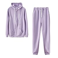 Drawstring Jogger Sweatsuits Women 2Piece Long Sleeve Outfits Zip Up Hoodies & Sweatpant Tracksuit Set with Pockets