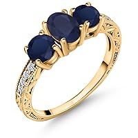 Gem Stone King 2.32 Ct Oval Blue Sapphire 18K Yellow Gold Plated Silver Ring