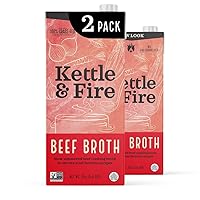 Kettle and Fire Beef Cooking Broth, Keto, Paleo, and Whole 30 Approved, Gluten Free, High in Protein and Collagen, 2 Pack (32 Ounces)