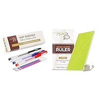 Madam Sew Seam Allowance Ruler | Includes 1/4” Pivot Point and 45 Degree Trim Line - Heat Erasable Fabric Marking Pens | Quilting, Sewing, Crafts and Dressmaking I 4 Assorted Colors with 4 Refills