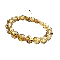 Genuine Natural Gold Rutilated Quartz Crystal Round Beads Women Men Bracelet 11mm AAAA