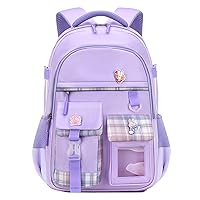 KEBEIXUAN School Backpacks for Girls Large Capacity Kids Kawaii Backpack School Bag for Girls 6-12 Years Old (Purple)