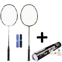 Senston - High Grade 2 Player Graphite Badminton Racket Set - Including 1 Badminton Bag/2 Rackets/2 Grip/6 Feather Shuttlecocks