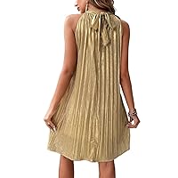 Dresses for Women - Gold Tie Back Halter Neckline Dress - Perfect Dresses for Women for a Party