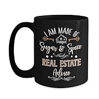 Real Estate Agent Mug for Women Funny Sugar and Spice Appreciation Thank You Closing Idea for Realtor 11 or 15 oz. Black Ceramic Sassy Office Coffee T