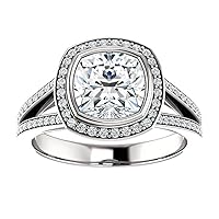 Kiara Gems 3.50 CT Cushion Moissanite Engagement Ring Colorless Wedding Bridal Solitaire Halo Bazel Solid Sterling Silver 10K 14K 18K Solid Gold Promise Ring