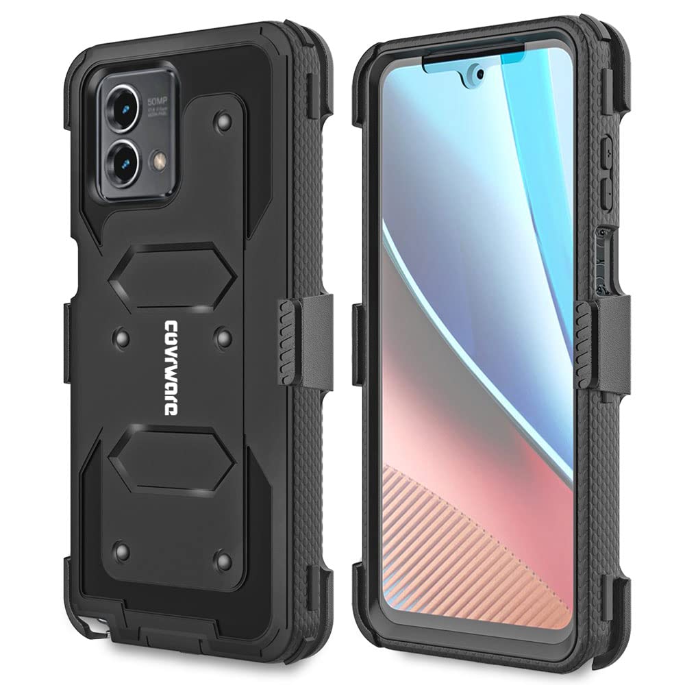 COVRWARE Aegis Series Case for Moto G Stylus 5G 2023 / XT2315 [Not Fit 4G Version], Full-Body Rugged Swivel Belt-Clip Holster Dual Layer Cover, Kickstand with Built-in Screen Protector, Black