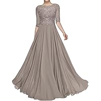 Mother of The Bride Dresses for Wedding 1/2 Sleeves Formal Party Dresses Long Chiffon Wedding Guest Dress
