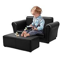 ARLIME Kids Sofa with Footstool, 2 Seat Armrest Children Sofa, Upholstered Couch Chair w/Wood Construction & Backrest, Lounge Set for Preschool Kids, Toddlers, Kid Furniture Set with Ottoman