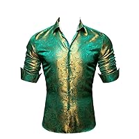 Green Paisley Long Sleeve Lapel Shirts Casual Fit Formal Party