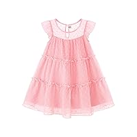 Toddler Baby Girl Dresses Ruffle Sleeve Swiss Dot Mesh A Line Dress for 1-5T Girls