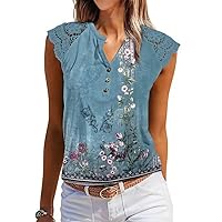 Women's Tank Tops Lace Cap Sleeve Button Down V Neck Summer Casual Loose Fit 2024 Trendy Cute Sleeveless Shirts Blouse
