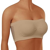 Women's Seamless Bandeau Crop Tube Top Bra Strapless Padded Bralette Solid Basic Bandeau