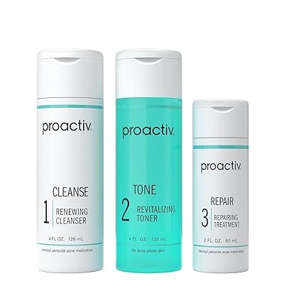 Proactiv 3 Step Acne Treatment - Benzoyl Peroxide Face Wash, Repairing Acne Spot Treatment for Face And Body, Exfoliating Toner - 60 Day Complete Acne Skin Care Kit, Multicolor