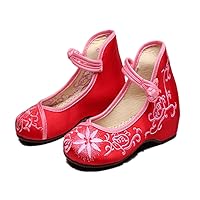 Girl's Embroidery Flat Ballet Shoes Kid's Cute Mary-Jane Dance Shoe Flat Sandal Shoe Red