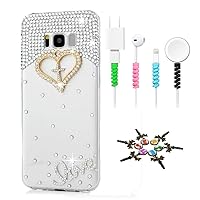 STENES Sparkle Case Compatible with Samsung Galaxy J3 (2018) - Stylish - 3D Handmade Bling Heart Cross Love Design Cover Case with Cable Protector [4 Pack] - Gold