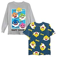 Boys Baby 2-Piece Short Tee & Long Sleeve T-Shirt Bundle Set-Toddler Size 2t-5t-Mommy, Daddy Shark