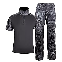 Mens Outdoor Tactical Set 2 Piece Combat Camouflage Zipper Performance Military Army Shirts Knee Pad Cargo Pants Uniform
