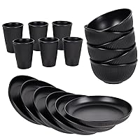 18pcs Wheat Straw Dinnerware Set Kitchen Plates and Bowls Sets, HXYPN Unbreakable Dinner Plates Cereal Bowls Drinking Cups Reusable Dishes Set Microwave Dishwasher Safe
