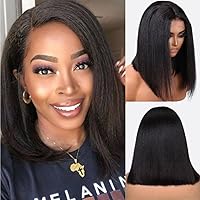 Nadula Bye Bye Knots Glueless Yaki Straight Bob 7x5 Lace Front Wigs Human Hair Pre Plucked Invisible Knots Pre Everything 3S Ready to Wear Short Yaki Bob Wigs Pre Cut 150% Density 12inch