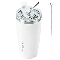 BJPKPK White Stainless Steel Tumbler With Lid And Straw 20 oz Insulated Tumblers Thermal Cup For Hot And Cold Drinks