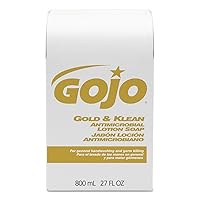 GOJO 800 Series Gold & Klean Antimicrobial Lotion Soap, 800 mL Lotion Soap Refill for GOJO Bag-in-Box Dispenser (Case of 12) - 9127-12