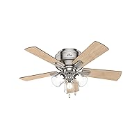Hunter Fan Company, 52154, 42 inch Crestfield Brushed Nickel Low Profile Ceiling Fan with LED Light Kit and Pull Chain