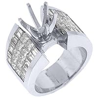 18k White GoldPrincess Baguette Diamond Engagement Ring Semi Mount 3.34 Carats