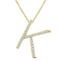 SZUL A-Z Personalized Genuine Diamond Initial Letter Pendant Available in 10K Yellow Gold with Adjustable Chain