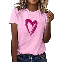 White T Shirts for Women Womens Valentine's Day Graphic Tees Short Sleeve Heart Printed Shirts Blouse Tops WOM
