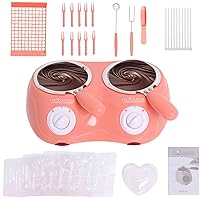Chocolate Melting Pot Candy Electric Fondue Pot Set Double Chocolate Melting Pot Chocolate Candy or Cheese Butter Cheese Melt Warmer Pink for Home Parties with Tool Mold DIY Baking Handmade DIY