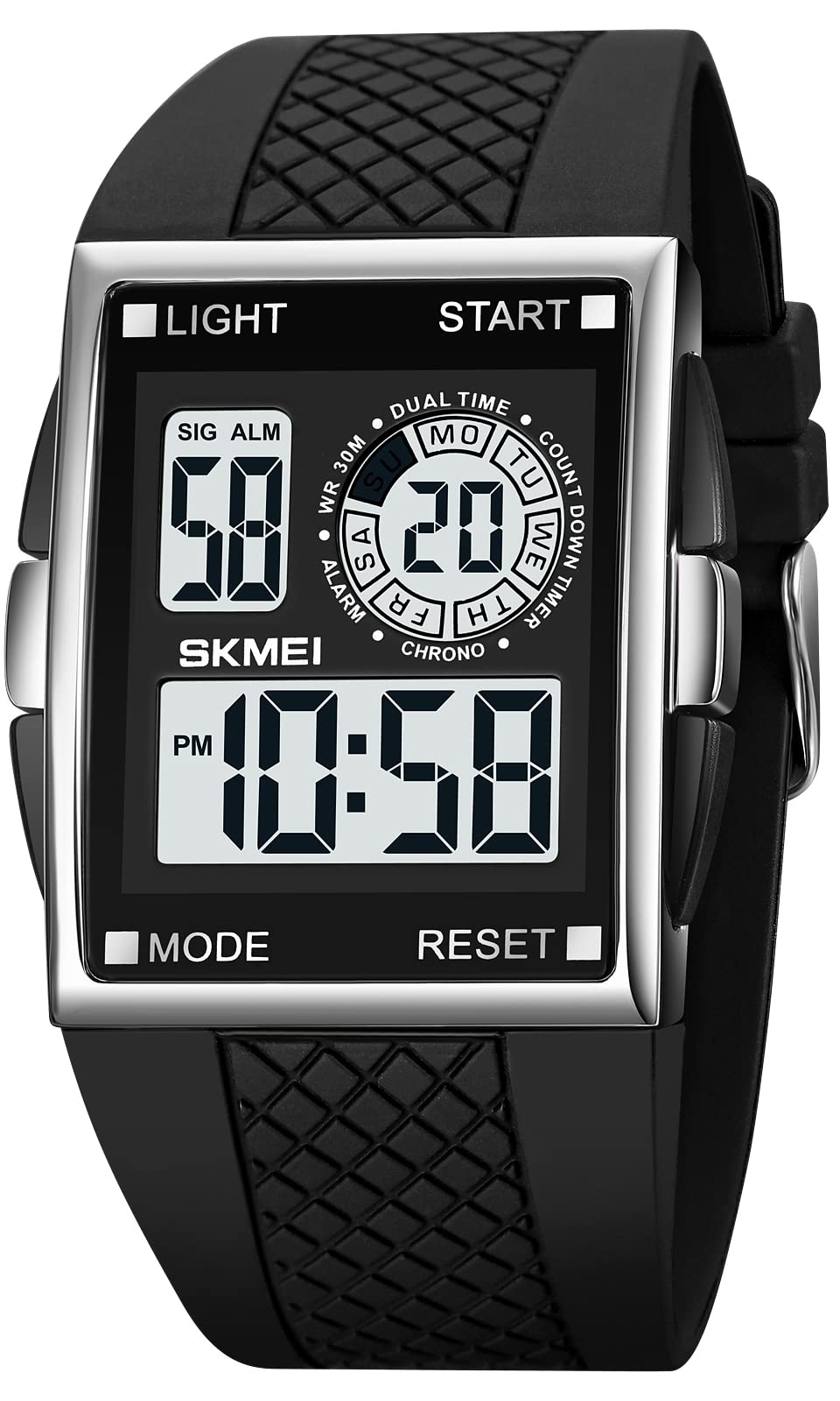 XCZAP Men's Luminous Square Digital Sports Watch Waterproof Countdown Multi-Function Watch