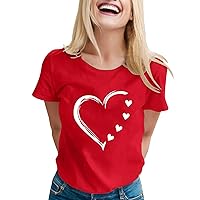 Womens Summer Tops Womens Valentine's Day Graphic Tees Short Sleeve Heart Printed Shirts Blouse Tops Womens Lo